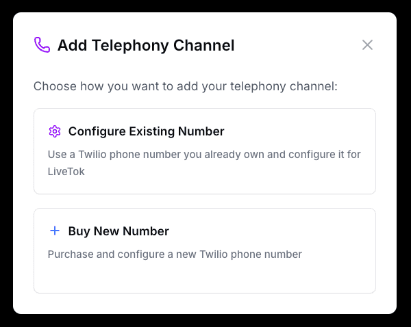 Choose telephony setup option